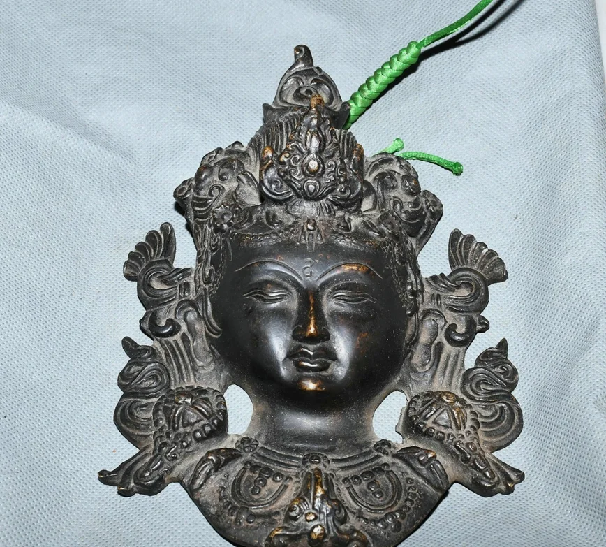 7.8'' Old Tibet Bronze Mahayana Enlightenment Goddess Buddha Head Bust Pendant