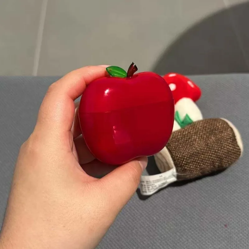 Transparent Fruit Earphone Case Drop-proof Cute Red Apple Shape Earphone Storage Case Home Organizer Desktop Decoration Gift
