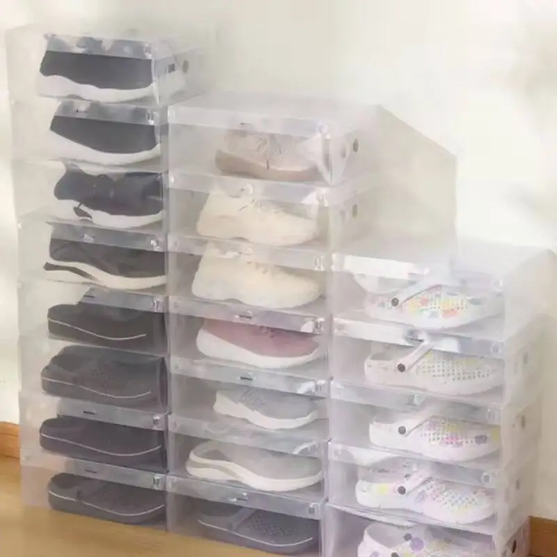 Portable Shoe Box 3pcs/6pcs/12pcs/24 Pcs Foldable Flip Shoe Box Stacked Dustproof And Moisture-Proof Transparent Shoe Dust Cover