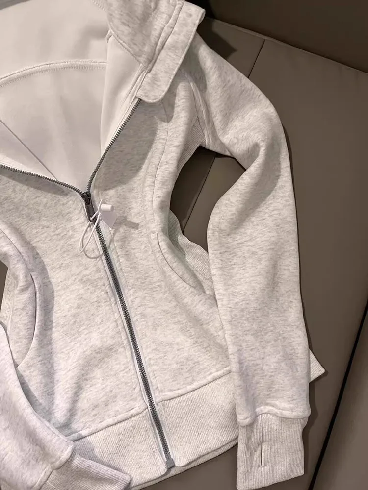 American Sle ey Slim Fit Hoodie Jaet Women's Autumn Winter Inner Wear Outer Wear Waist Cinch Slimming Zipper Open Cardigan