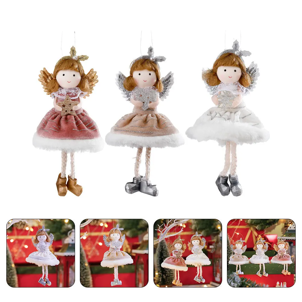 

3Pcs Christmas Tree Hanging Angel Ornaments Fabric Pendant Xmas Hanging Decoration Holiday Home Party Supplies