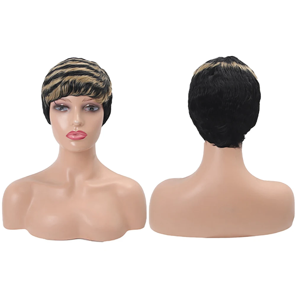 

613# Bug# 3-Inch Short Pixie Cut Synthetic Hair With Bangs Suitable For Women'S Halloween Daily Party Natural Heat-Resistant Wig