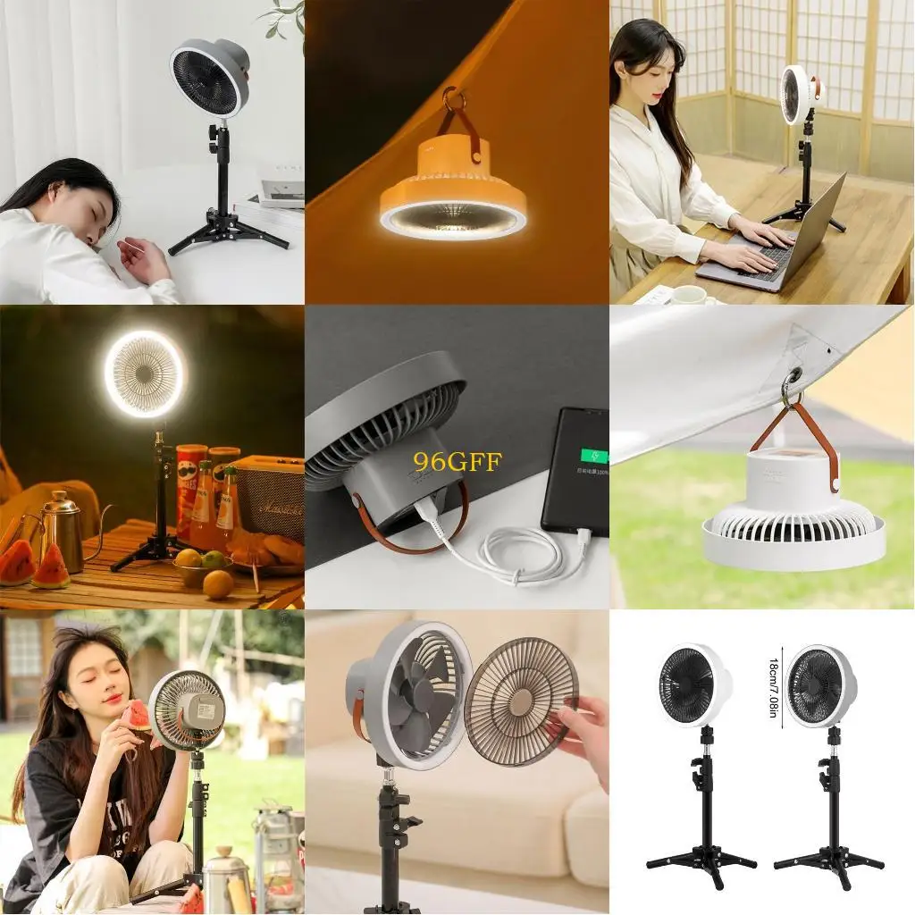 

96GF Camping Fan Ceiling Fan Desk Fan with Tripod 3 Gears Mini LED Fan 10000mAh