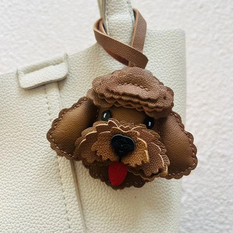 

Teddy Dog Genuine Leather Handmade Bag Charm Pendant Keychain Hanging Ornament Handbag Purse Exquisite Decor Keyring Accessories