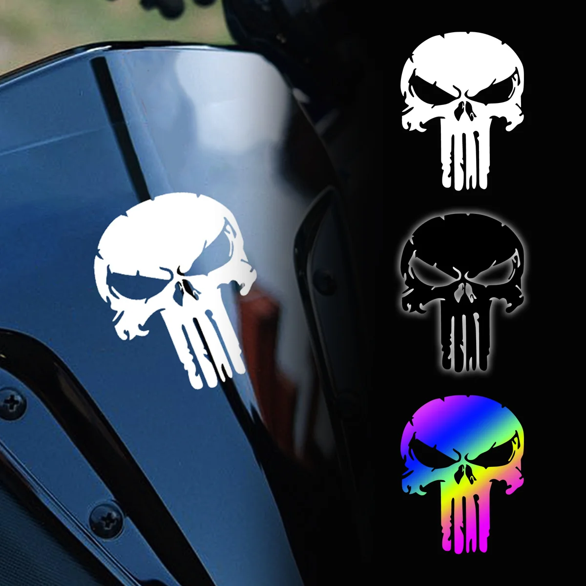 Cartoon Skull Punisher Sanctioner Reflective Car Decorative Sticker Motorbike Scratch Masking Sticker Waterproof Decal