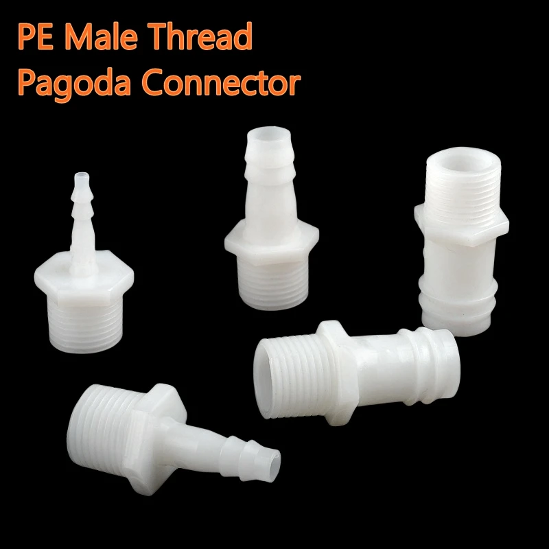 5~10PCS G1/2 Inch Male Thread PE Food Grade Pagoda Connectors Aquarium Fish Tank Plastic Hose Straight Fittings Coupler Joints