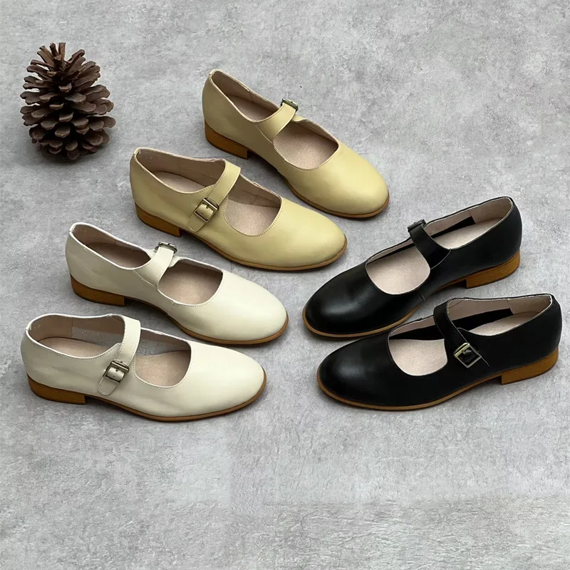 

Vintage leather women's shoes cowhide summer women's shoes soft comfortable Mary Jane shoes
