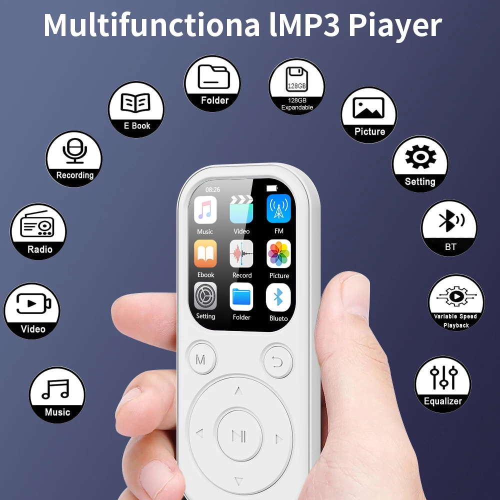 Mini MP3 Player 1.8 inch IPS Screen Type-C Bluetooth5.4 MP3 Touch Keys Music Stereo With HiFi Speaker FM Radio Recording E-Book