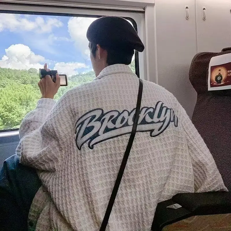 

Свободная длинная рабочая одежда в японскую полоску с вышивкой, мужская и женская модная повседневная одежда с драпировкой и воротником BF