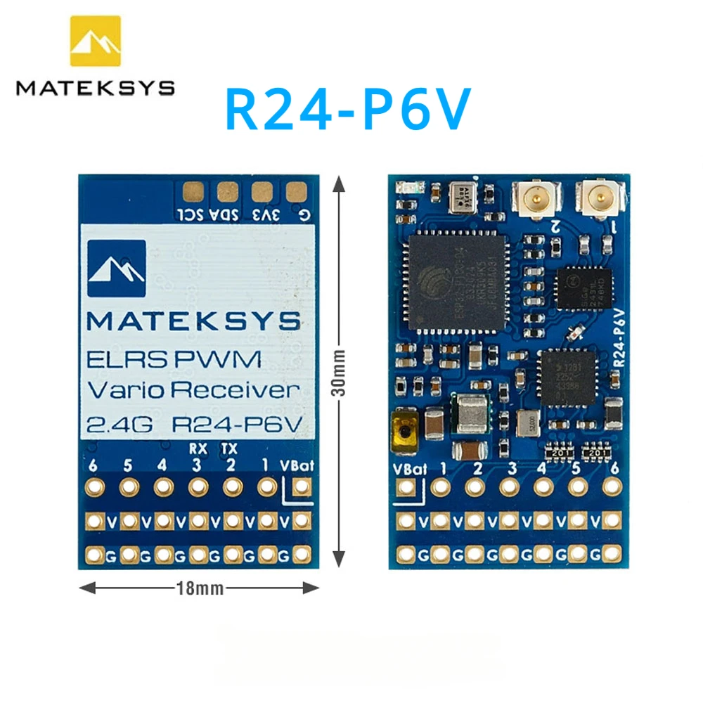 Приемник MATEK MATEKSYS R24-P6V EXPRESSLRS 2,4 ГГц PWM VARIO 2,4 ГГц ISM 180 дБм (мВт) для дрона RC FPV