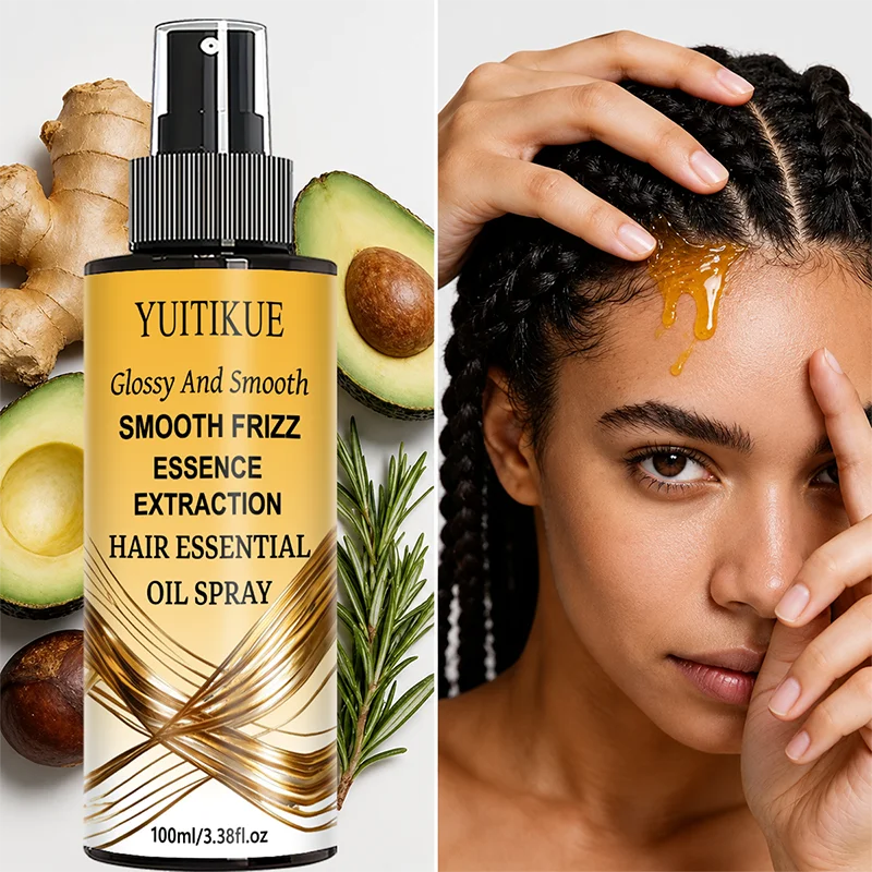 YUITIKUE Hair Essential Oil Spray Glossy Smooth Anti-Frizz Lightweight Fine Mist Nourishing Shine Daily Care for Dry Frizzy Hair