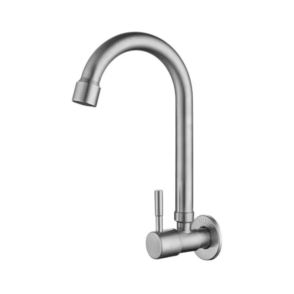 Rotation Stainless Steel Wall Mounted Kitchen Sink Water Faucet Tap Single Cold Tap Kitchen Faucet Bathroom Basin Tap