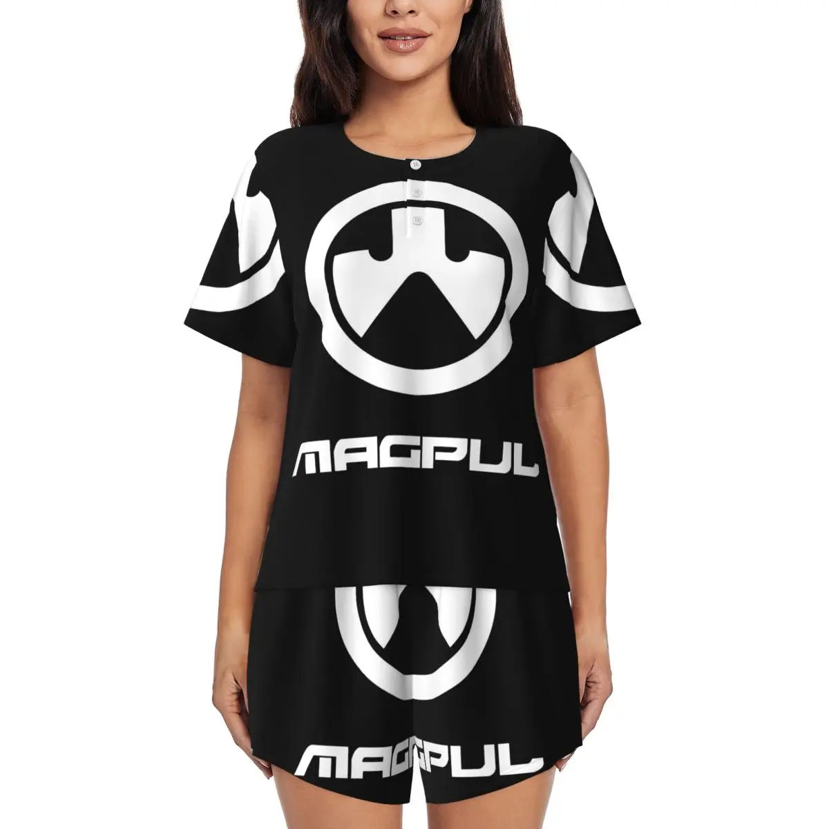 Magpul Firearms Logo Camisolas de manga curta com gola redonda para dormir, camisolas femininas, conjunto de pijama macio, calças curtas