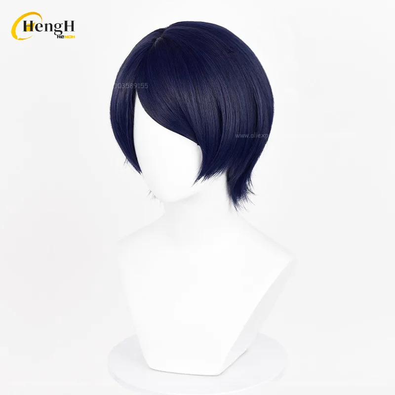 In Magazzino Gioco P5 Yusuke Kitagawa Capelli Sintetici Corti 29 cm Blu Nero Cosplay Anime Parrucca Resistente Al Calore Parrucche Del Partito Dei Capelli + Protezione Della Parrucca