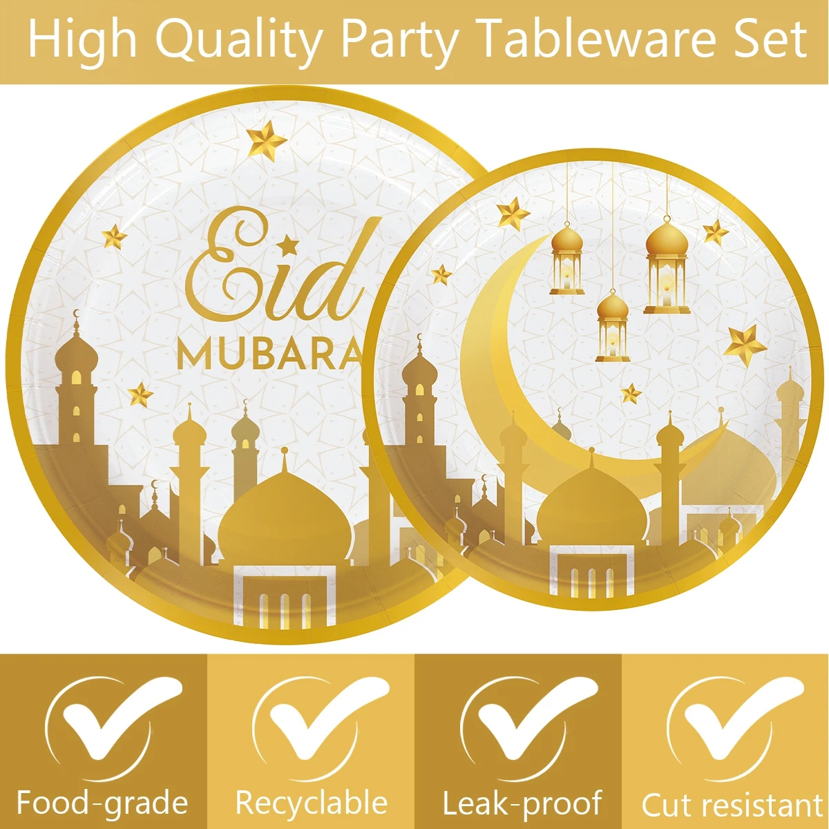 EID Mubarak Disposable Tableware Paper Plates Cup Napkin Ramadan Kareem Decoration For Home 2024 Muslim Islamic Eid Party Supply