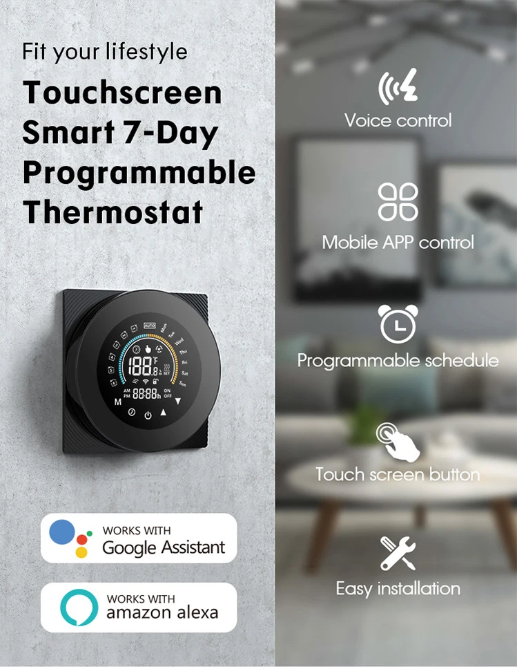 

WiFi ZigBee Touchscreen Smart 7-Day Programmable Thermostat For Heating Gas Electric Temperature Controller Alexa Google Home
