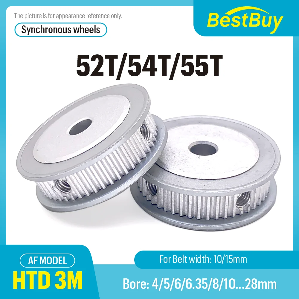 

HTD 3M 52T/54T/55Teeth Synchronizing Wheel Bore 4-28mm Timing Belt Width 10/15mm 3D printer CNC Parts