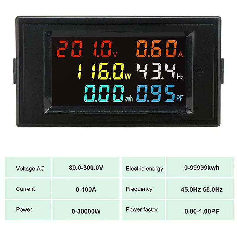 AC 디스플레이 계량기, 전압 전류 역률 주파수, 전기 에너지 모니터 멀티미터 테스터, 80-300V, 100A