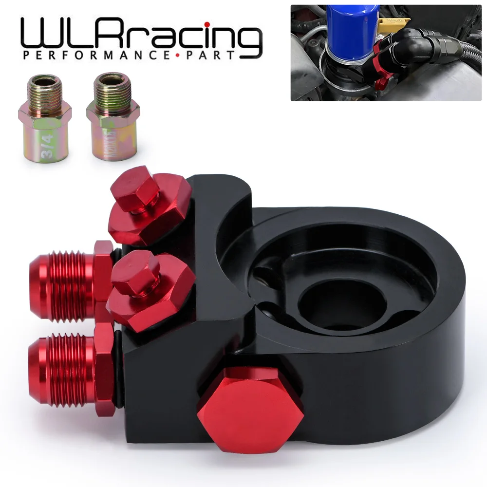 WLR RACING - Aluminum  AN10 Oil Filter Cooler Sandwich Plate Adapter TURBO WITH Thermostat And FITTING 3/4-16 UNF,M20*1.5