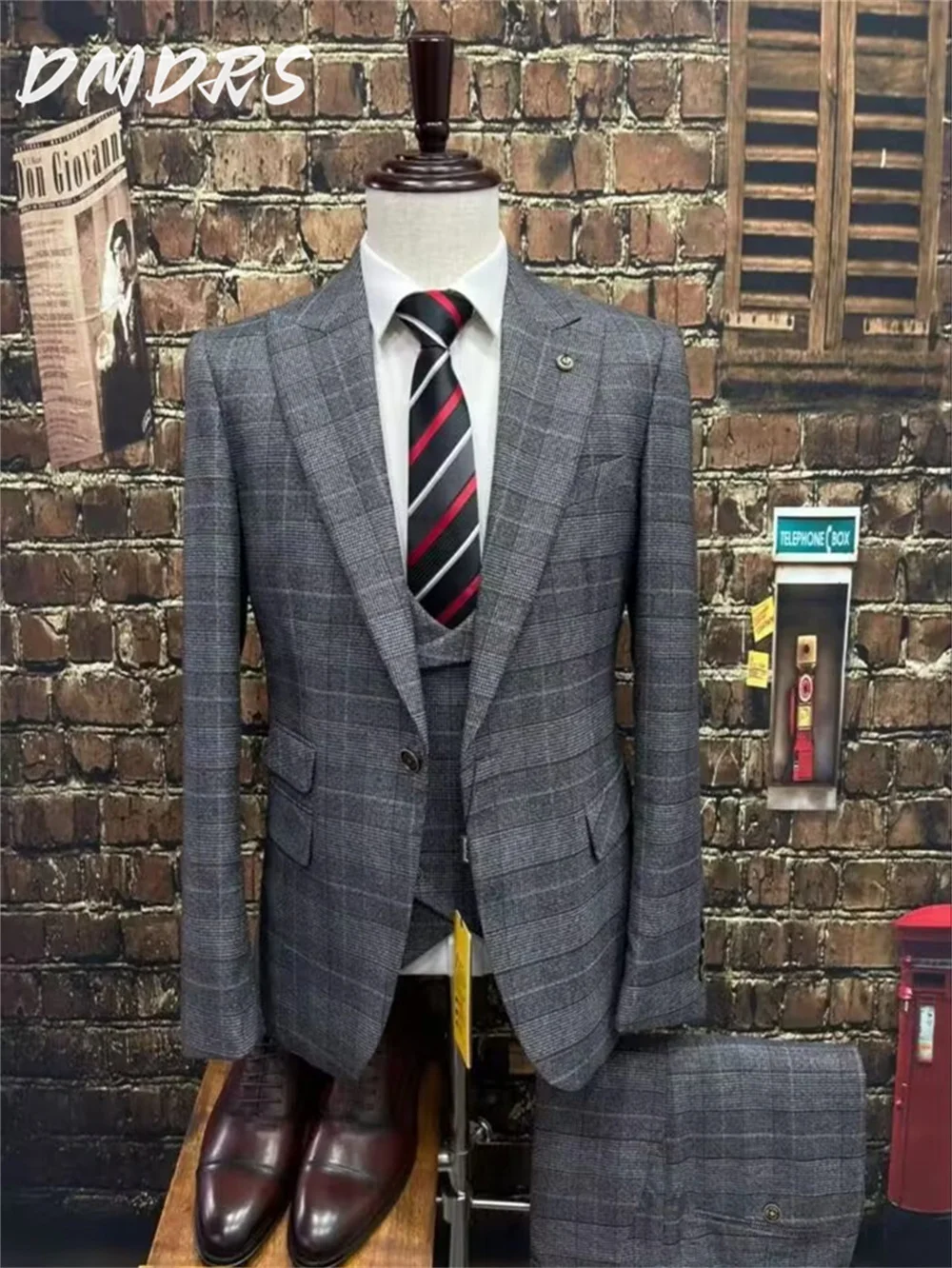 Conjunto de terno listrado masculino, vestido de noiva bonito, jaqueta formal com peito único, calças para homens de negócios, padrinhos