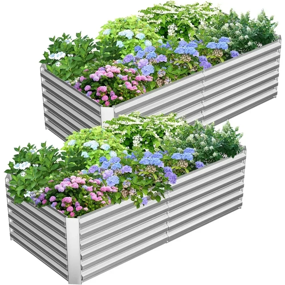 

For 2pcs 6x3x2ft Galvanized Raised Garden Bed Deep Root Planter Box for Vegetables Outdoor for Vegetables Flowers Herb