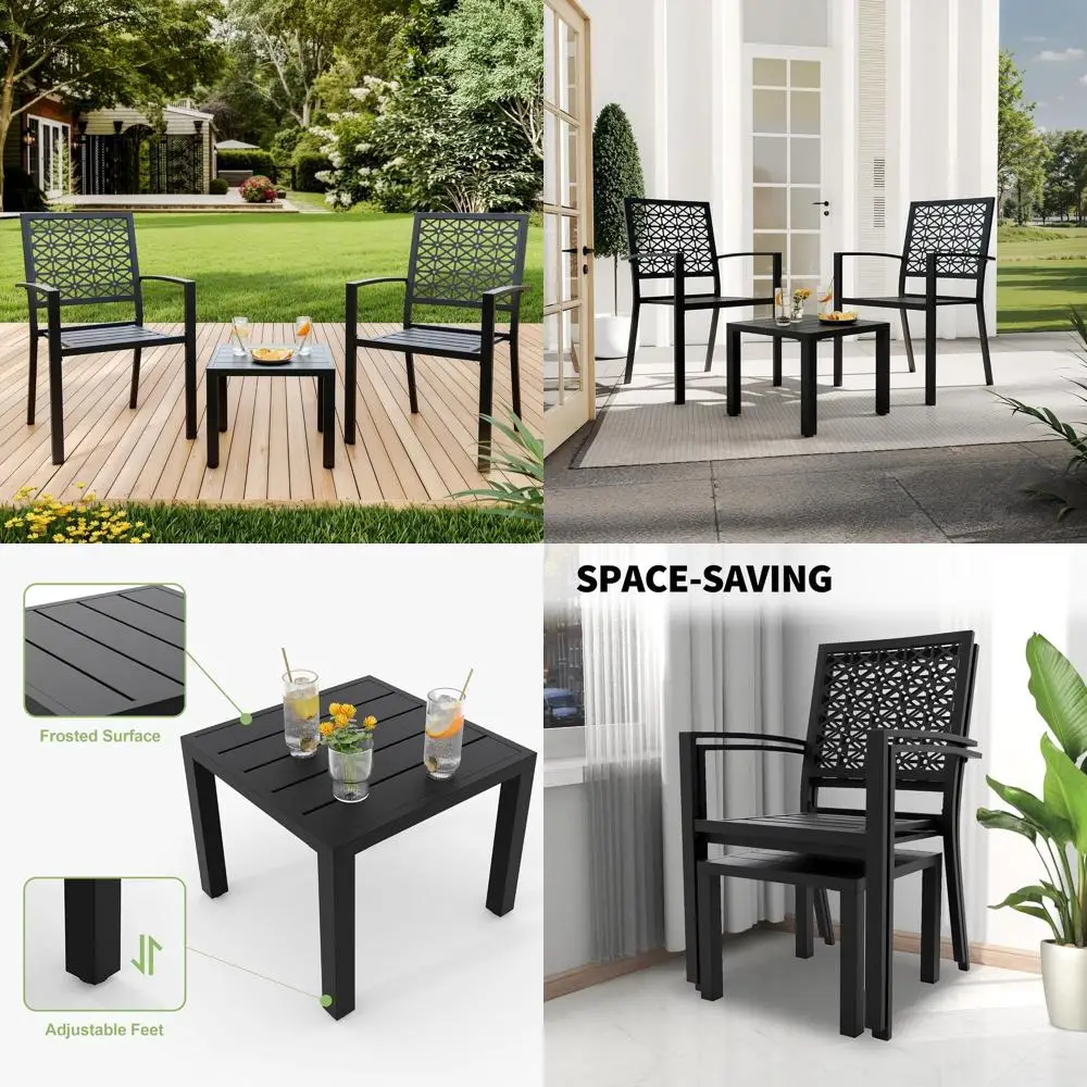

3-Piece Metal Patio Furniture Set with 2 Chairs and Coffee Table for Outdoor Bistro, Garden, Balcony, Porch