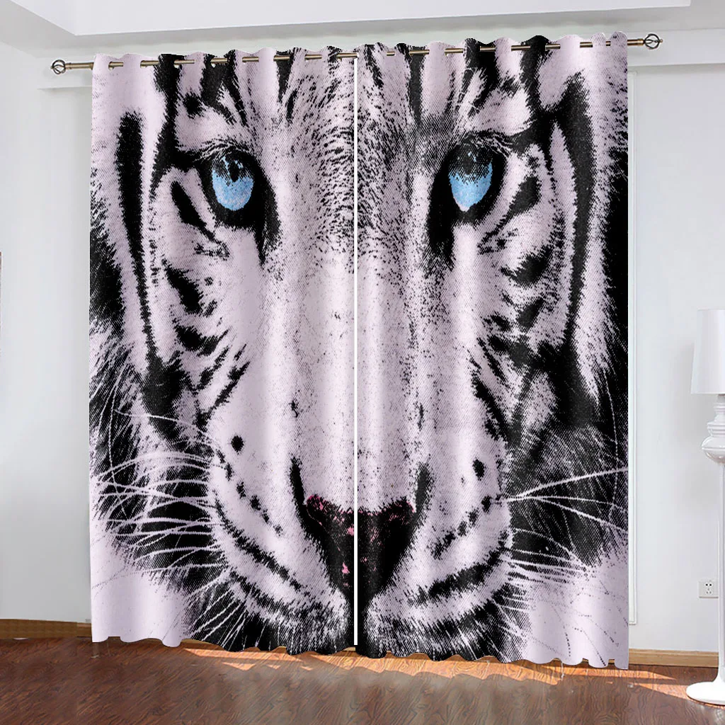 Modern Home Decoration Blackout 3D Curtain stereoscopic lifelike grey tiger curtains 3d stereoscopic curtains