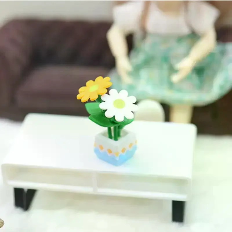 Mini Artificial Chrysanthemum Potted Durable Fake Flower Decor for Dollhouse Sand Table Diorama Making Props