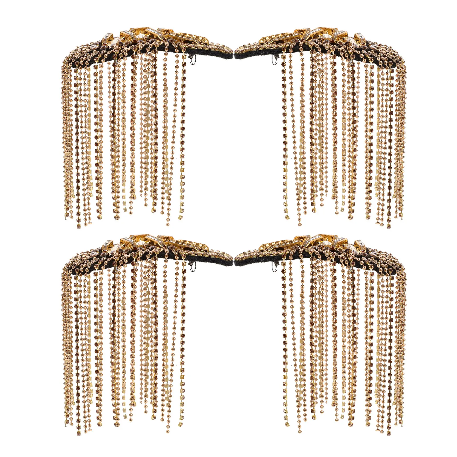 2Pairs Tassel Shoulder Epaulette with Shimmering Rhinestone Finish Fringe Epaulets for Suit Blazer Uniform Costume Dress Elegant