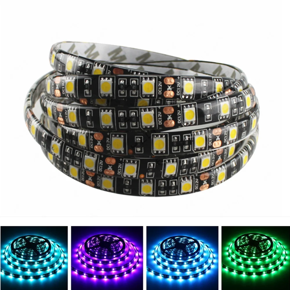 LED Strip 5050 RGB Black PCB DC 12V Flexible Light 60 Led/M SMD 5050 Strip Lamp Waterproof RGB/White/Warm White/Blue/Green/Red