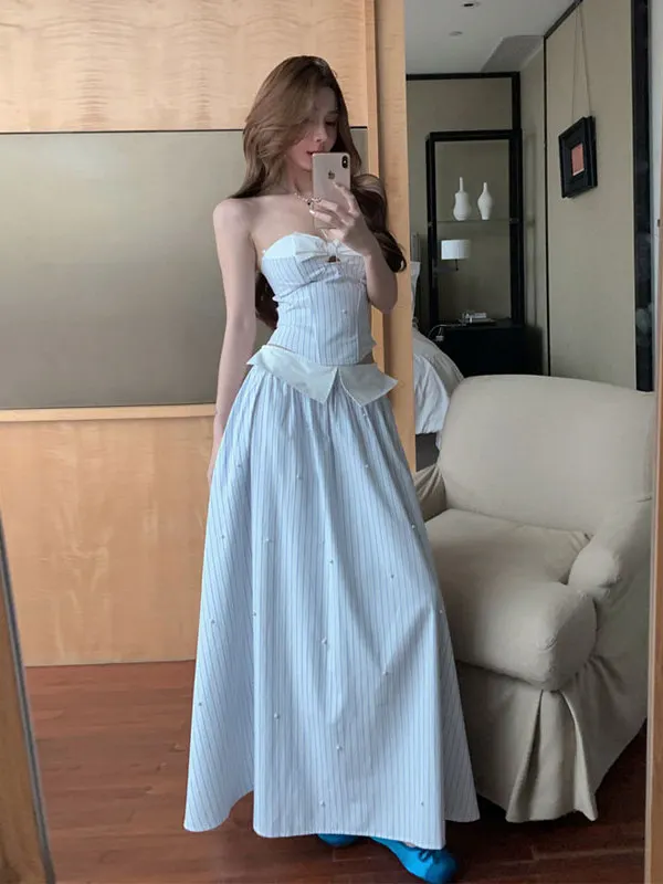 

Korean Style Unique Beautiful Strapless Top Half Skirt Two Piece Set Summer Complete Ootd Matching Short Sleeve Comfortable C...