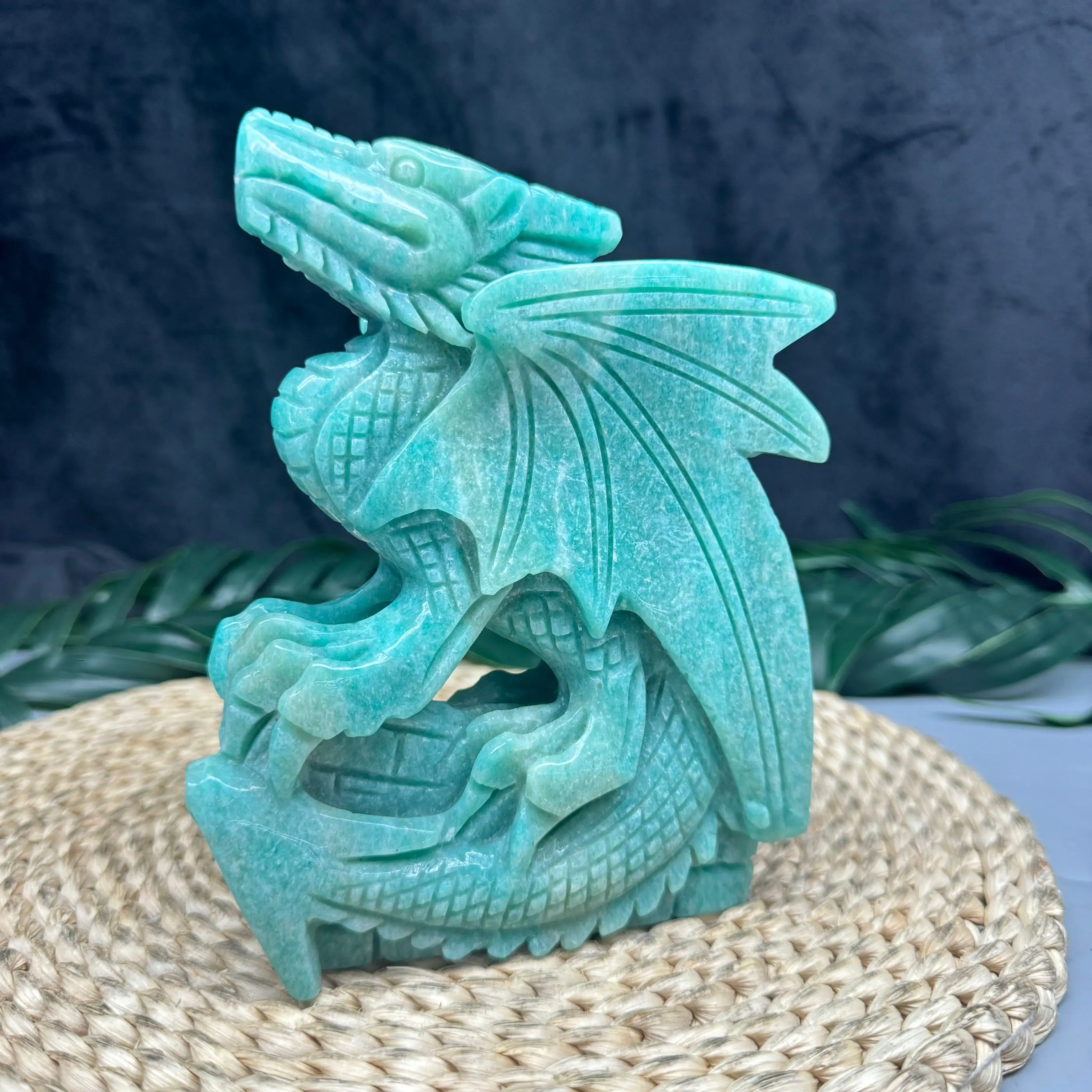 Big dragon carving Amazonite carving furniture decorative animal carvings