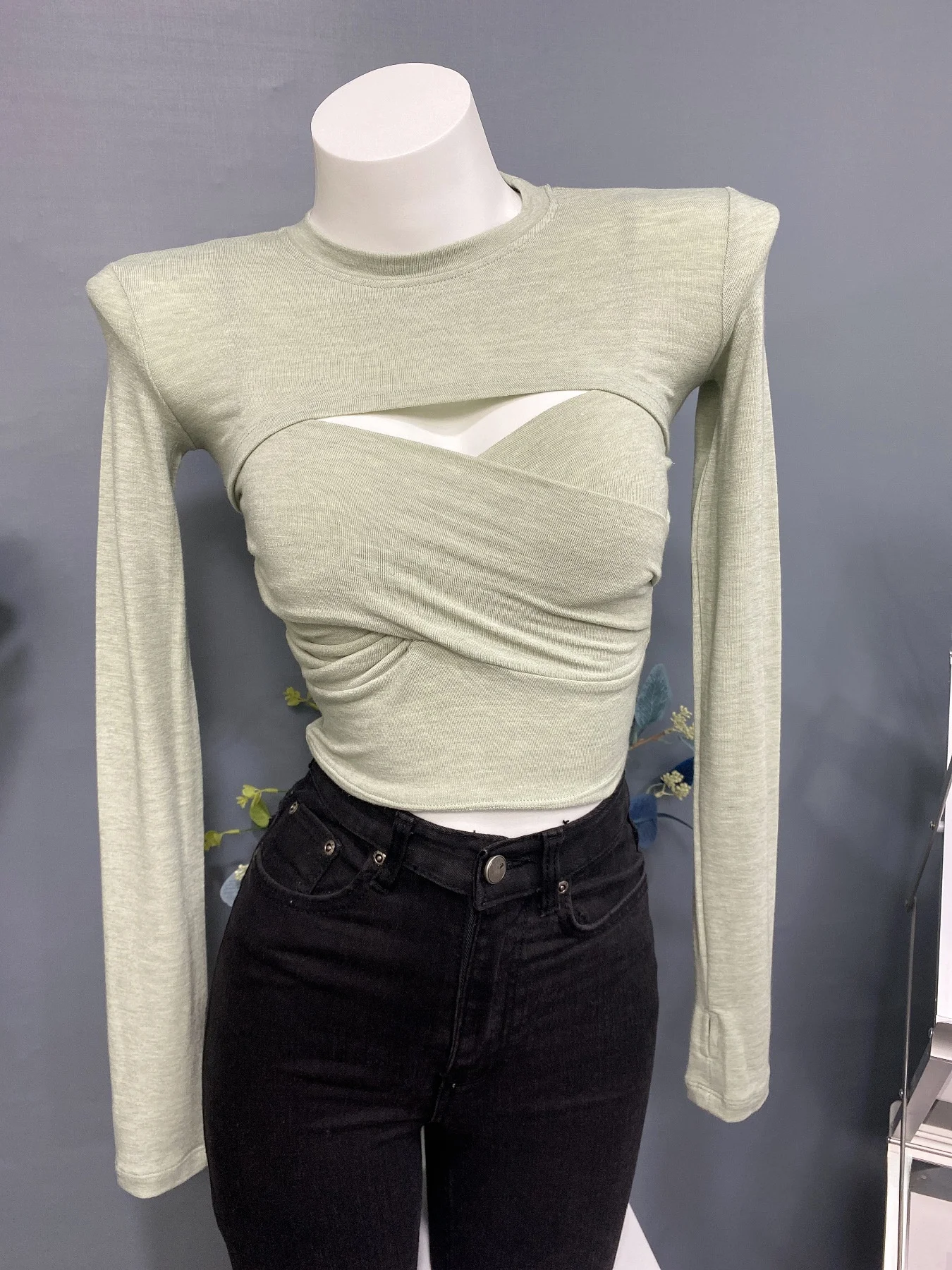 Sexy Cross Wrap Chest Crop Top Short Strap T-shirt Set Summer Women's Color Is Too Beautiful Korean Style round Neck Long Sle...
