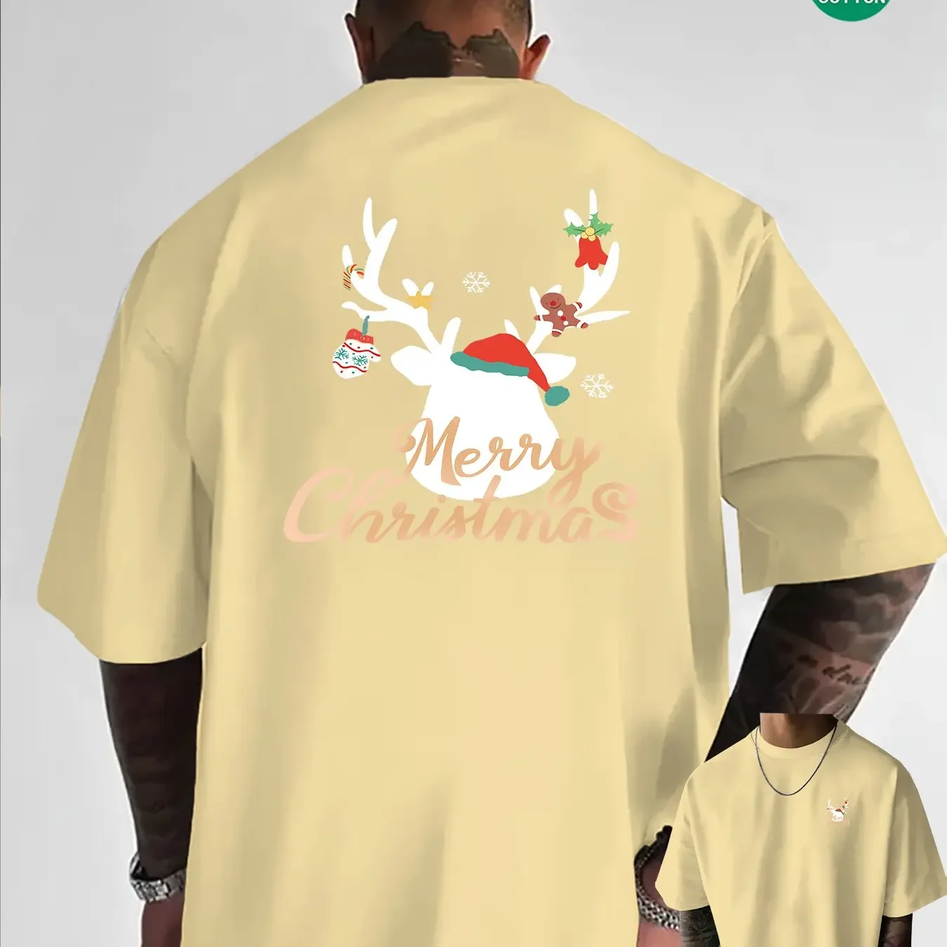 

Christmas Fashion Deer Antler Ornament | Simple Letter Print, Comfortable Fabric, Crew Neck, Regular Fit