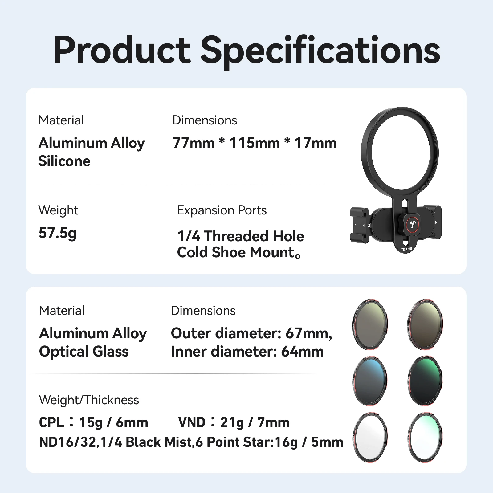 Telesin filtro de telefone universal cpl ND2-32 para smartphone com suporte de filtro universal para iphone andriod acessórios de telefone