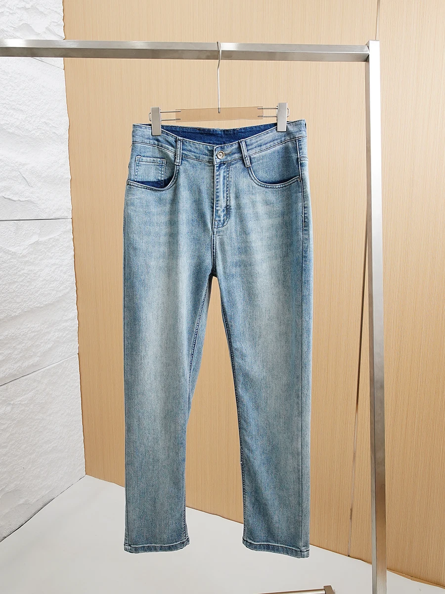 

Spring New Arrival Men's Comfortable Stretchy Washed Craft Casual Straight Leg Jeans Breathable Cotton Denim Youth Trend