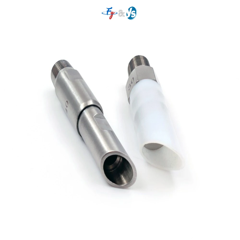 Single Jet Edge Trimming Nozzle with Shielding, Ruby Core Ceramic Orifice Trim Nozzles, PTFE Sleeve Solid Stream Nozzle