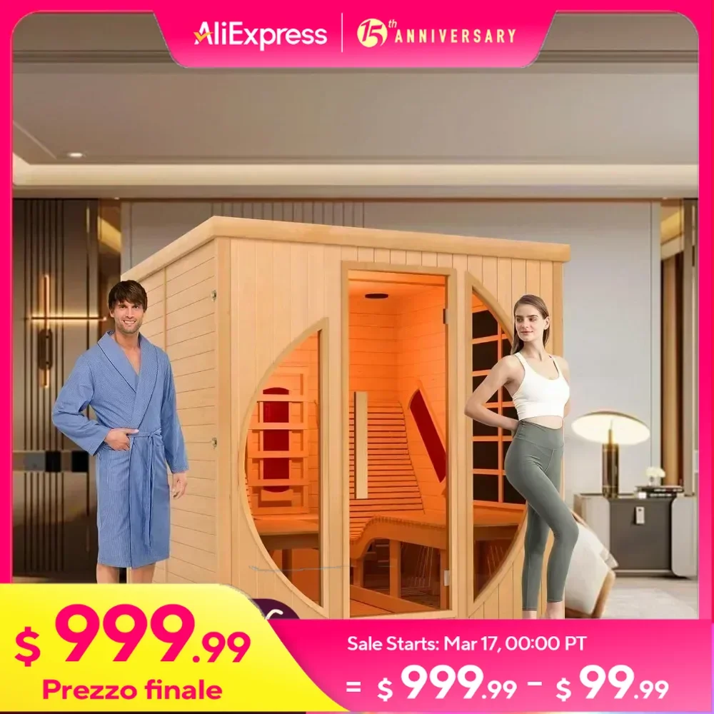 

Far Infrared 2 Person Wooden Sauna Room with Recliner, Hemlock Luxury Indoor Sauna with 10 Heaters, Oxygen Bar Saunas