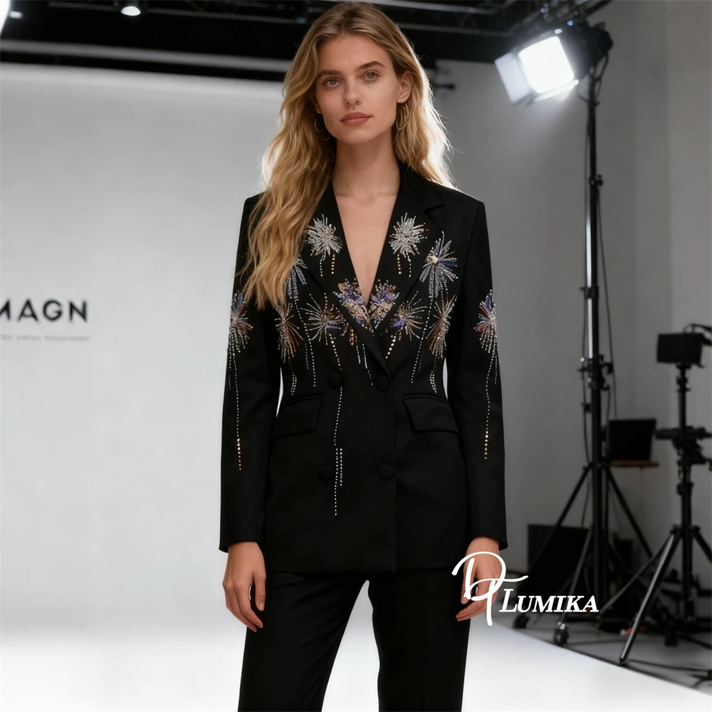 

DTLumika Женский маленький костюм с блестками и бусинами Вневременной облегающий пиджак, модный пиджак с длинными рукавами