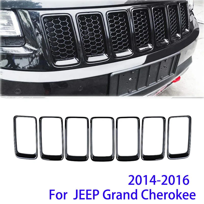 Grill Ring Front Grille 7 PCS Inserts Cover Black/Sliver Trim Kit for J-eep G-rand C-herokee 2014-2016