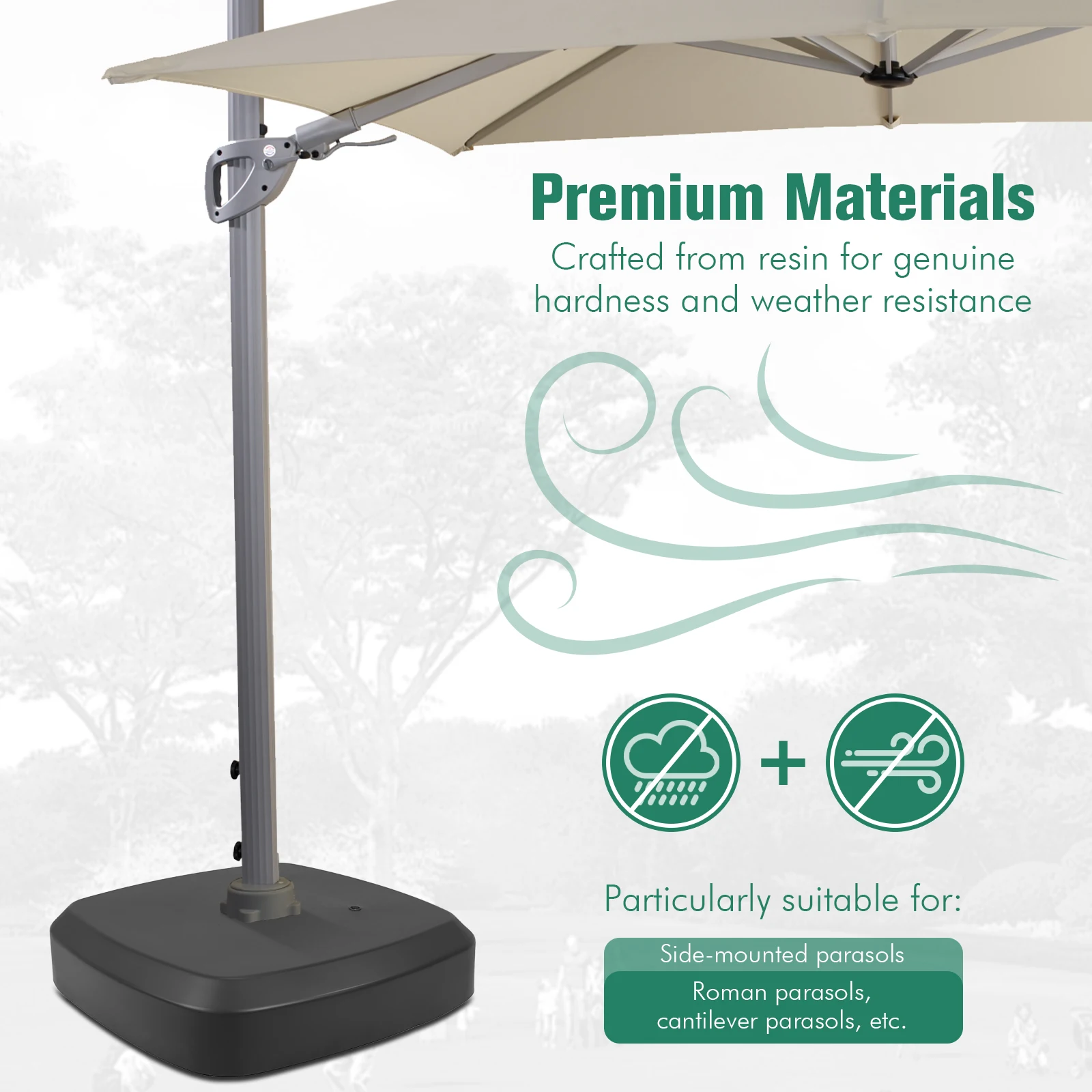 Patio Umbrella Base W/ Wheels Cantilever Umbrellas Stand Outdoor Umbrella Holder for Outdoor Deck Lawn Garden