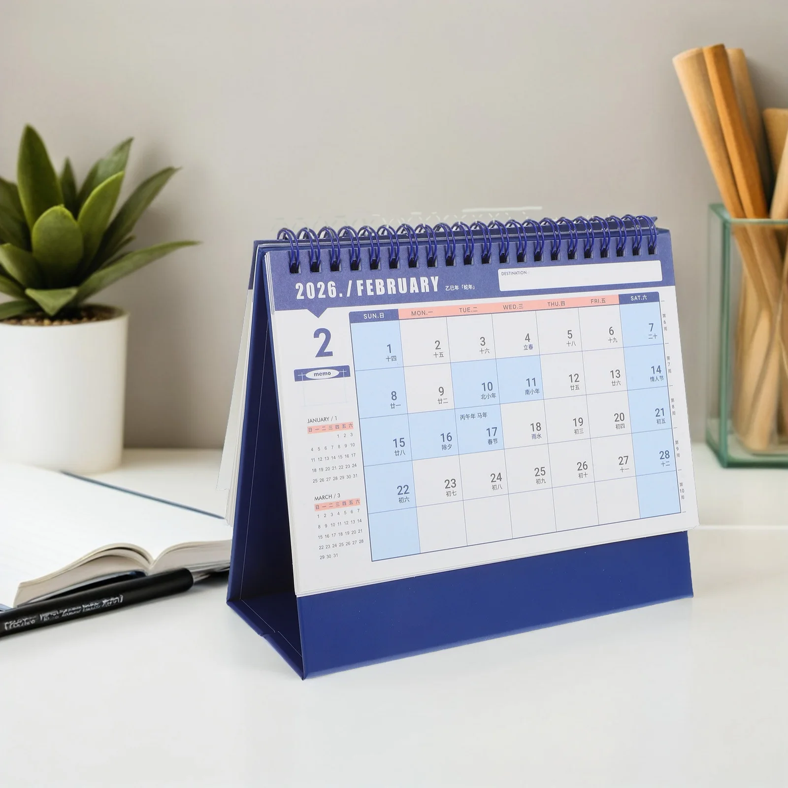 

2026 Desk Calendar Small Desktop Planner Twin-Wire Binding Flip Design For Office Home School Compact Daily Organizer Stand Up