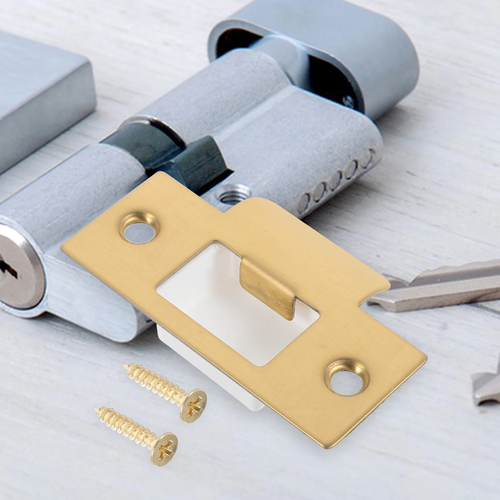 

Latch Plate Lock Tongue Buckle Deadbolt Strike Door Exterior Golden Round Corner