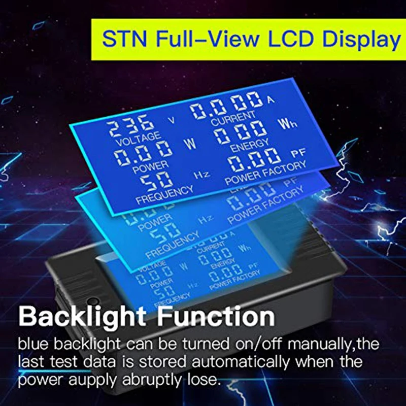 2 حزمة التيار المتناوب الجهد الحالي لوحة الطاقة متر LCD شاشة ديجيتال مقياس التيار الكهربائي المتعدد مع محول تيار سبليت الأساسية
