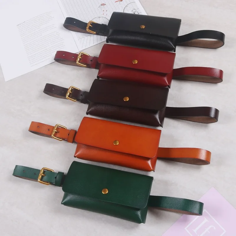 Solid Color Waist Bag Two-layer Leather Rectangular Mobile Phone Bags Lipstick Pack Simple and Versatile Belt for Women