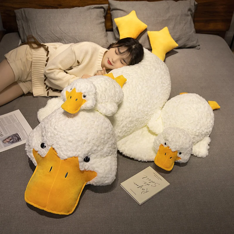 55-120cm Fluffy Duck Plush Toys Sleep Pillow Cute Animal Stuffed Cartoon Goose Plush Dolls Floor Mat Kids Girls Birthday Gift