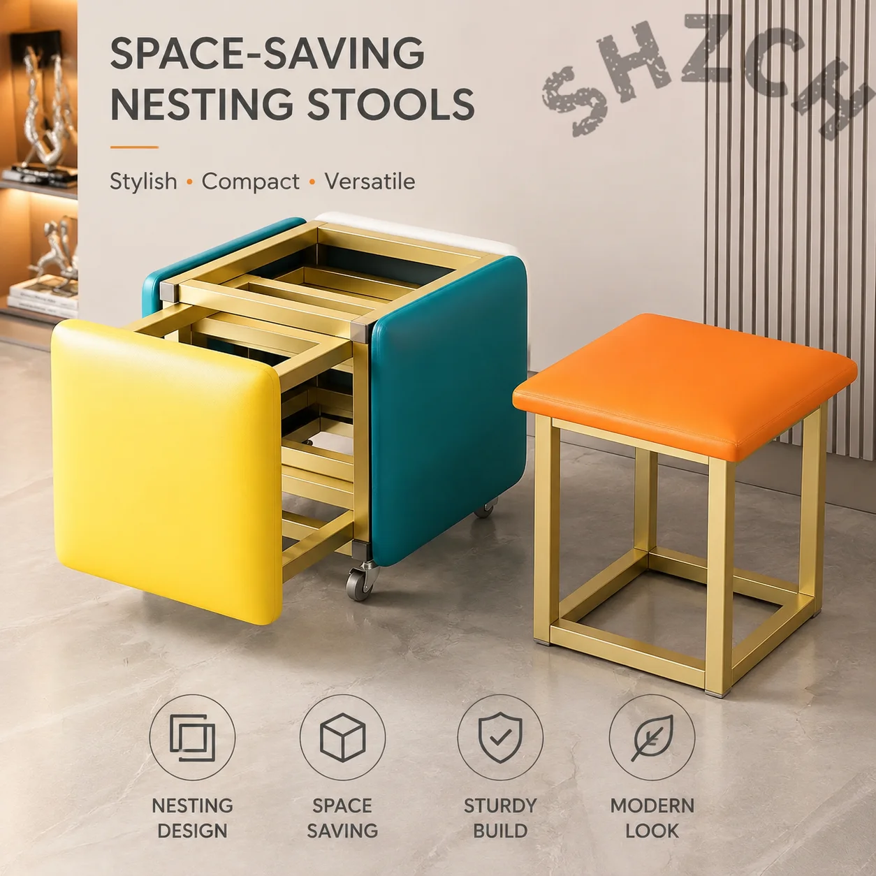 Stackable Modular Stool Set – Compact Home Seating, Living Room Accent or Coffee Table Alternative