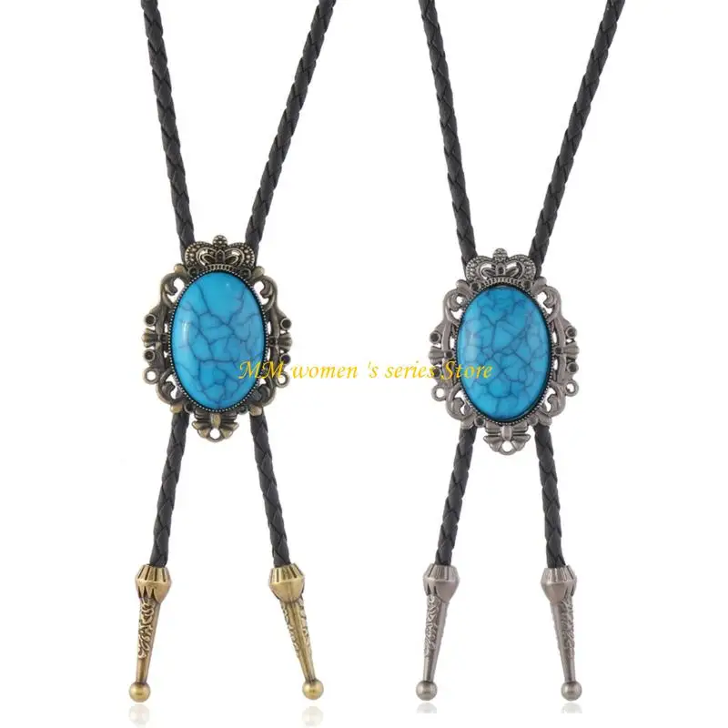 Q39C الغربية الكراك الفيروز قلادة قلادة قابل للتعديل الجلود بولو التعادل لمسابقات رعاة البقر