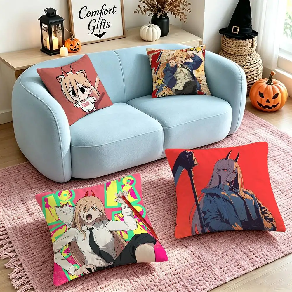 Anime C-Chainsaw Man P-Power  Pillow Case Square Double-Sided Sofa Cushion Cover Bedroom Bedside Pillow