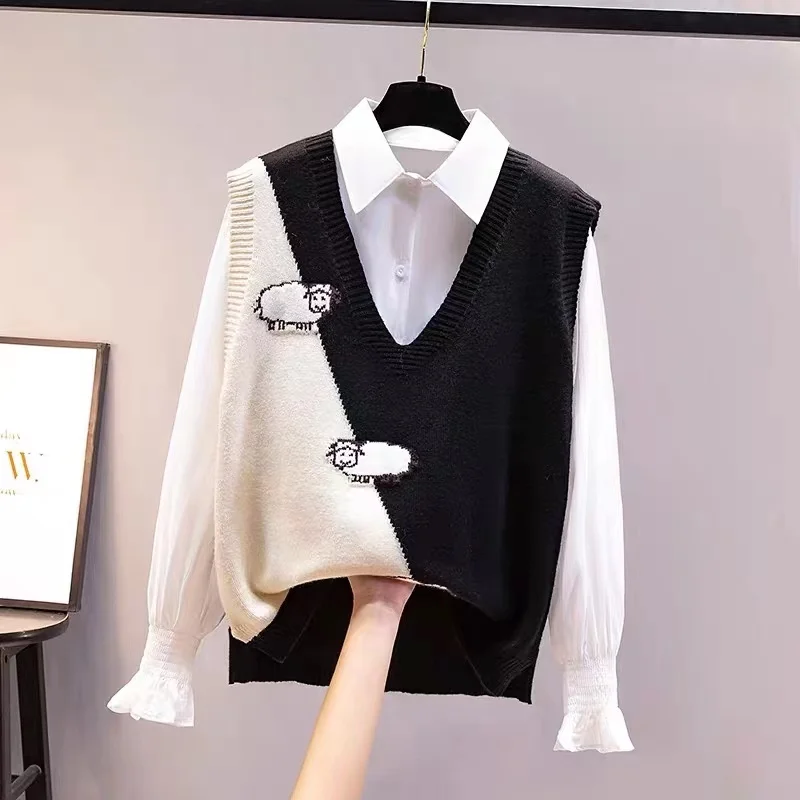 

Fall Winter Knitted Vest Top Women's Fashion Outerwear Sweater European Style Big Brand Casual Workwear Student Uniform